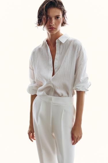 TROUSERS WITH PLEATS AND TURN-UP HEMS - White by Zara - Image 2