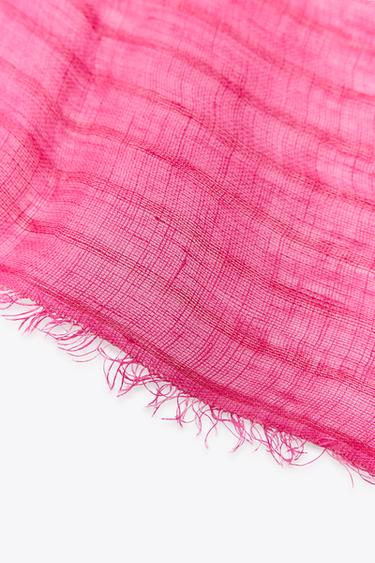 100% LINEN STRIPED SCARF - Fuchsia by Zara - Image 1