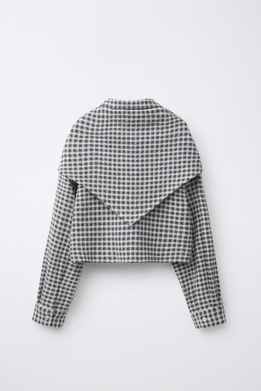 Zara PLAID SCARF SHIRT - Blue
