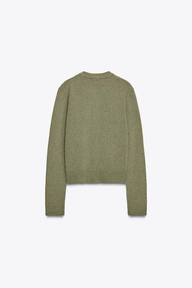 CASHMERE AND WOOL BASIC CARDIGAN - GREENISH by Zara