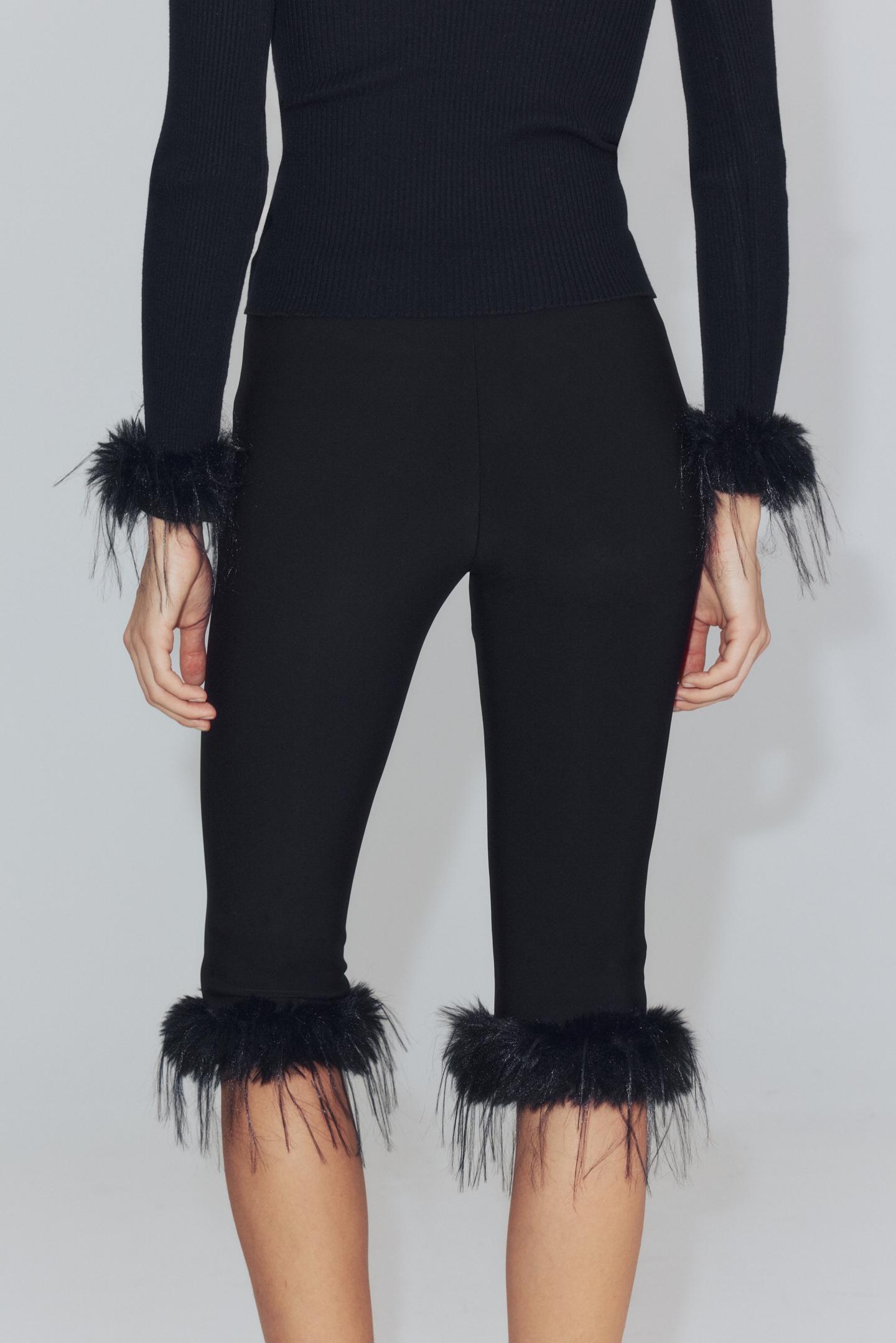 Женские брюки Zara Faux Fur Effect Combined Capri, цвет: Чёрный — фото 3