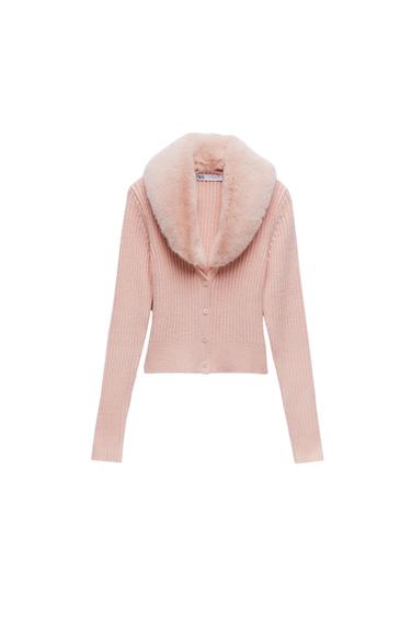 CONTRAST KNIT FAUX FUR JACKET