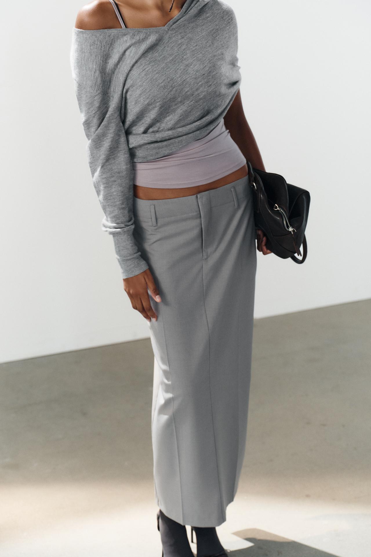 MIDI SKIRT WITH BELT LOOPS — Light gray