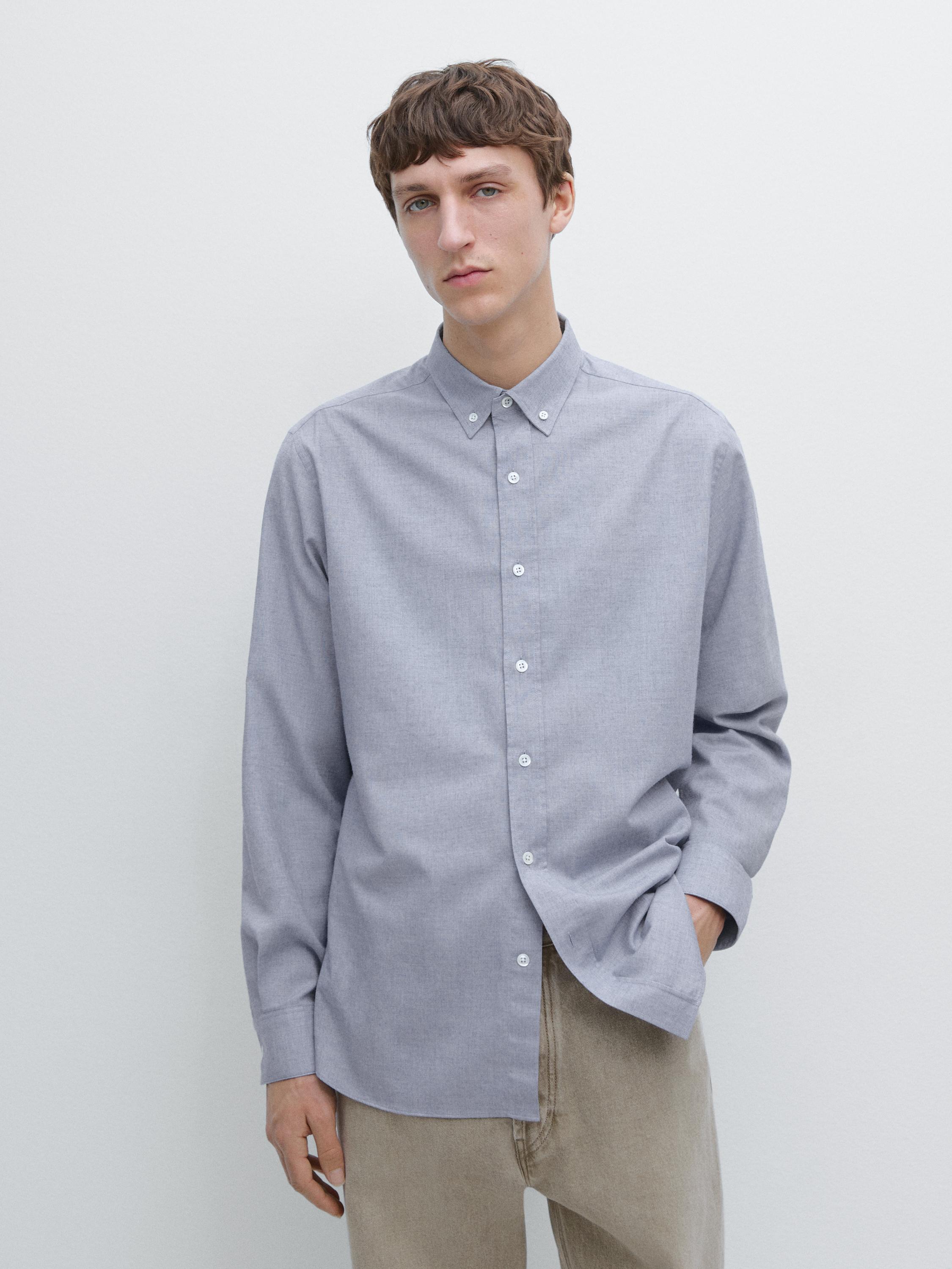 Regular-fit melange cotton shirt