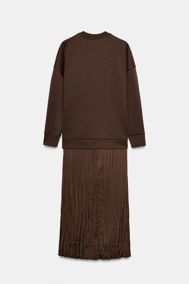 ROBE EN MATIÈRES VARIÉES SATINÉE - Marron de Zara - Image 5