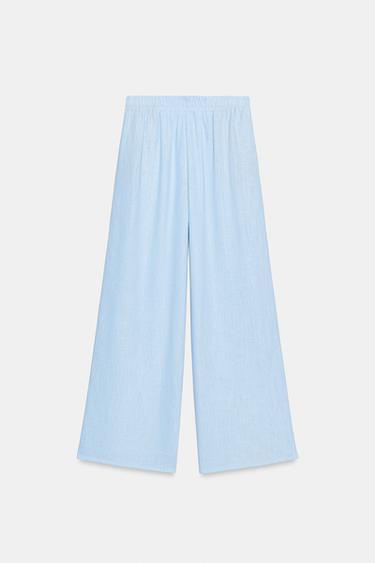 LINEN BLEND WIDE-LEG TROUSERS - Light blue by Zara - Image 5