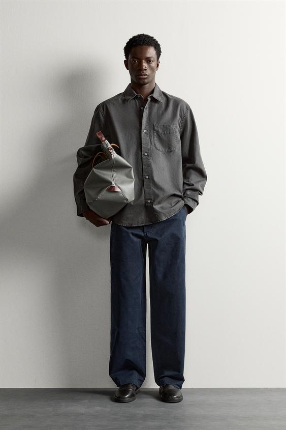 REGULAR FIT LYOCELL/COTTON SHIRT - Dark grey by Zara - Image 0