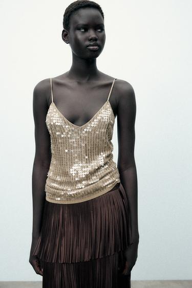 STRICKTOP MIT PAILLETTEN - Goldfarben von Zara