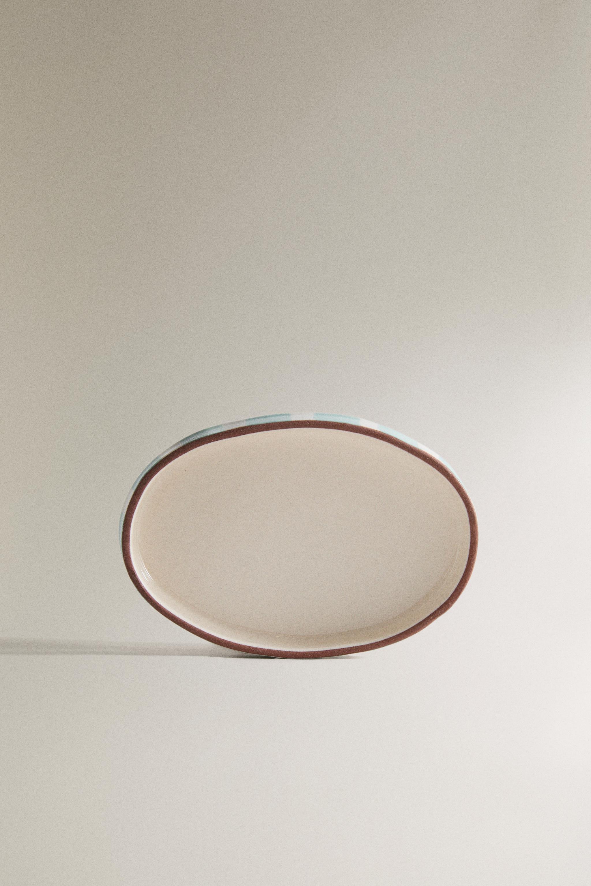 STRIPED CERAMIC BATHROOM SOAP DISH — Blue / White