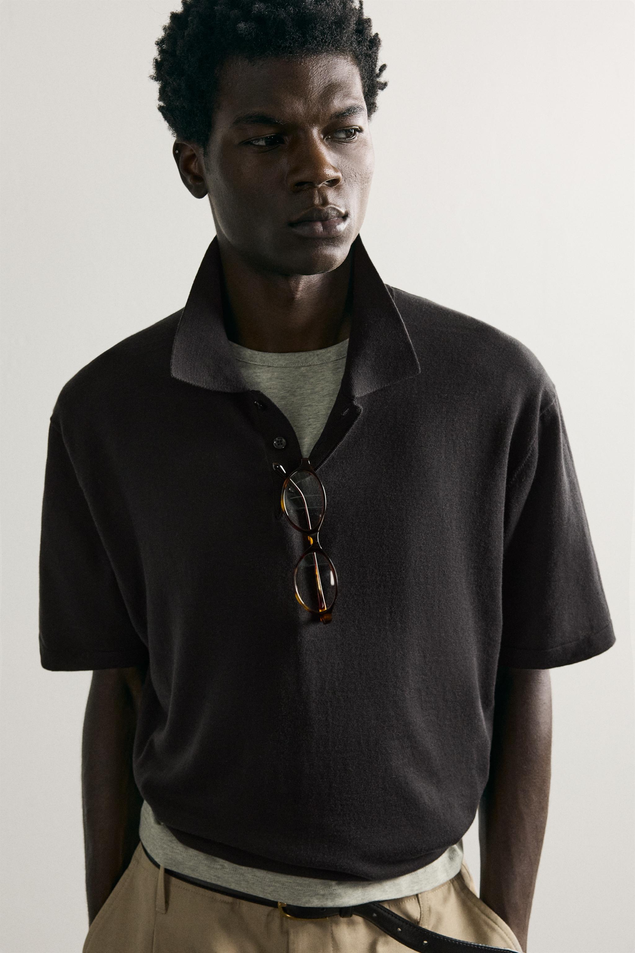 Мужские свитеры Zara REGULAR FIT COTTON BLEND KNIT POLO — фото 9