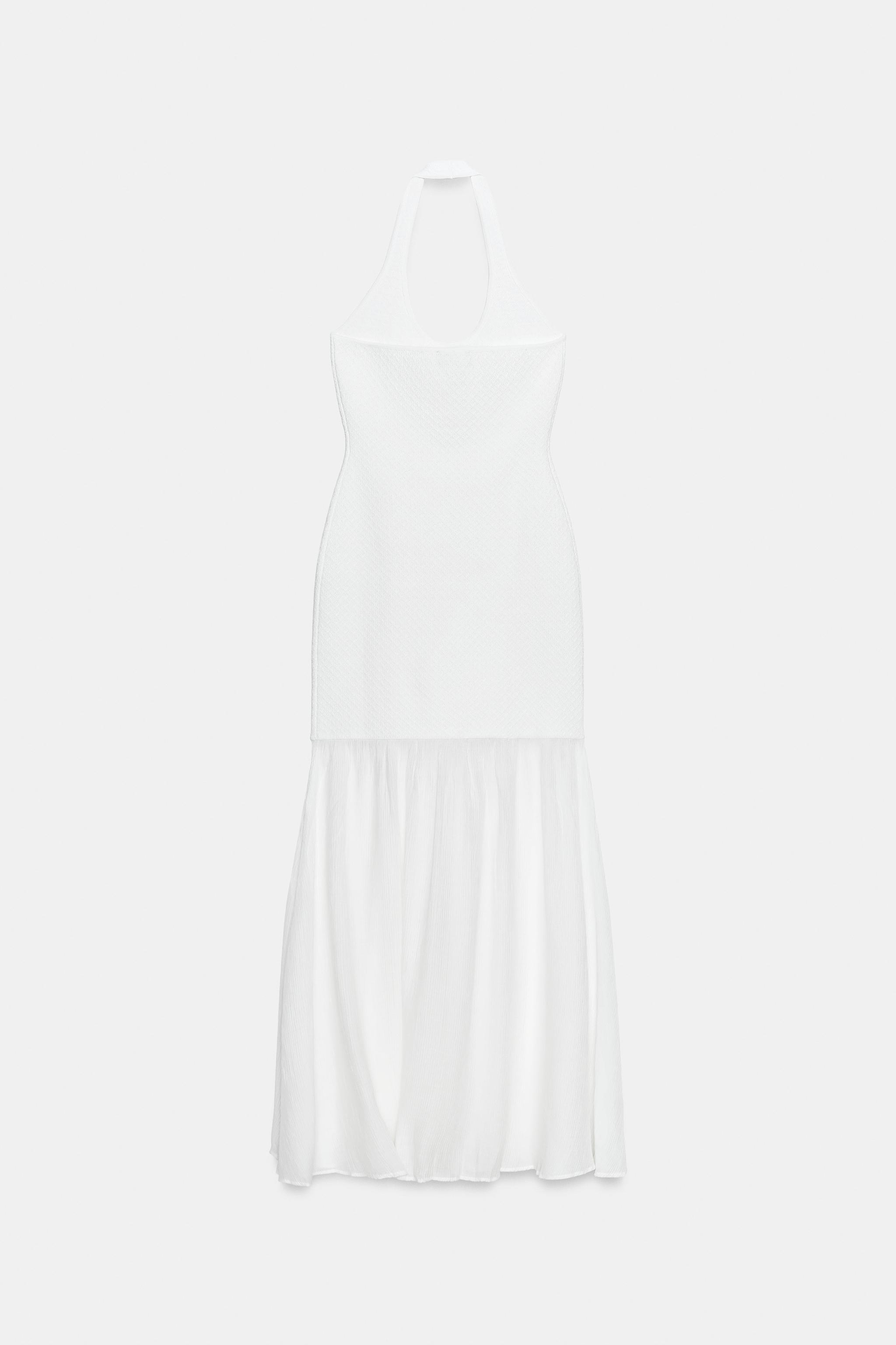 COMBINATION KNIT HALTER DRESS