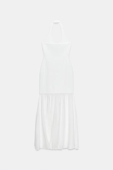 ROBE LONGUE HALTER EN MAILLE BIMATIÈRE - Blanc de Zara - Image 8