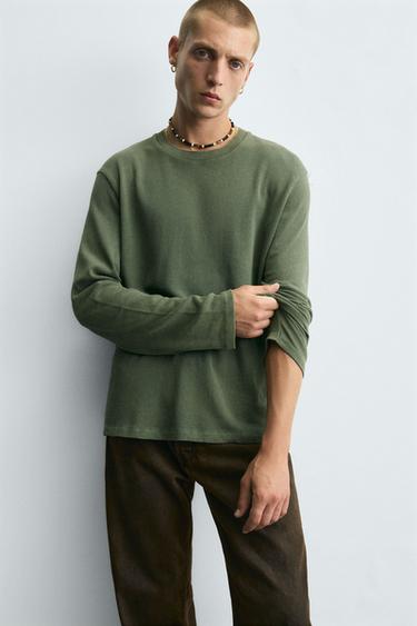 JERSEY COTON DÉLAVÉ - vert délavé de Zara