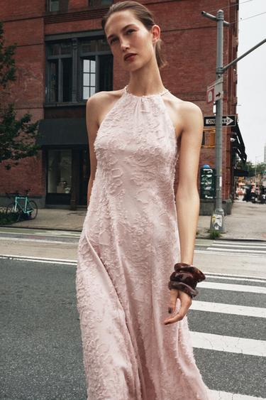 ROBE MIDI EFFRANGÉE HALTER - rose poudré de Zara - Image 4