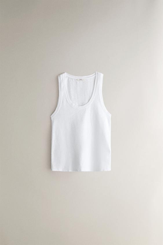 STRAPPY COTTON TOP - أبيض الخاص بـ Zara - صورة 0