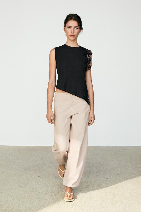 Débardeur à détails en dentelle - Noir de Zara - Image 0