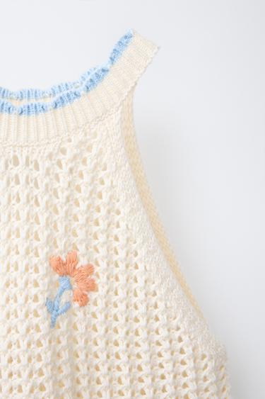 KNIT TOP WITH FLORAL EMBROIDERY - Ecru by Zara - Image 2