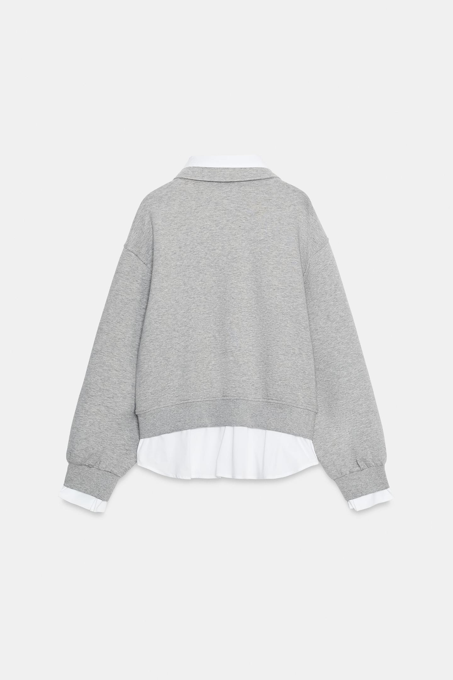 Женская толстовка Zara Combined Poplin, цвет: Серый меланжевый — фото 9