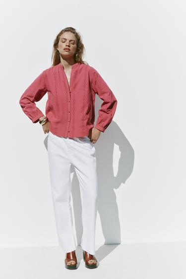 BLOUSE WITH CUTWORK EMBROIDERY - MARSALA by Zara - Image 0