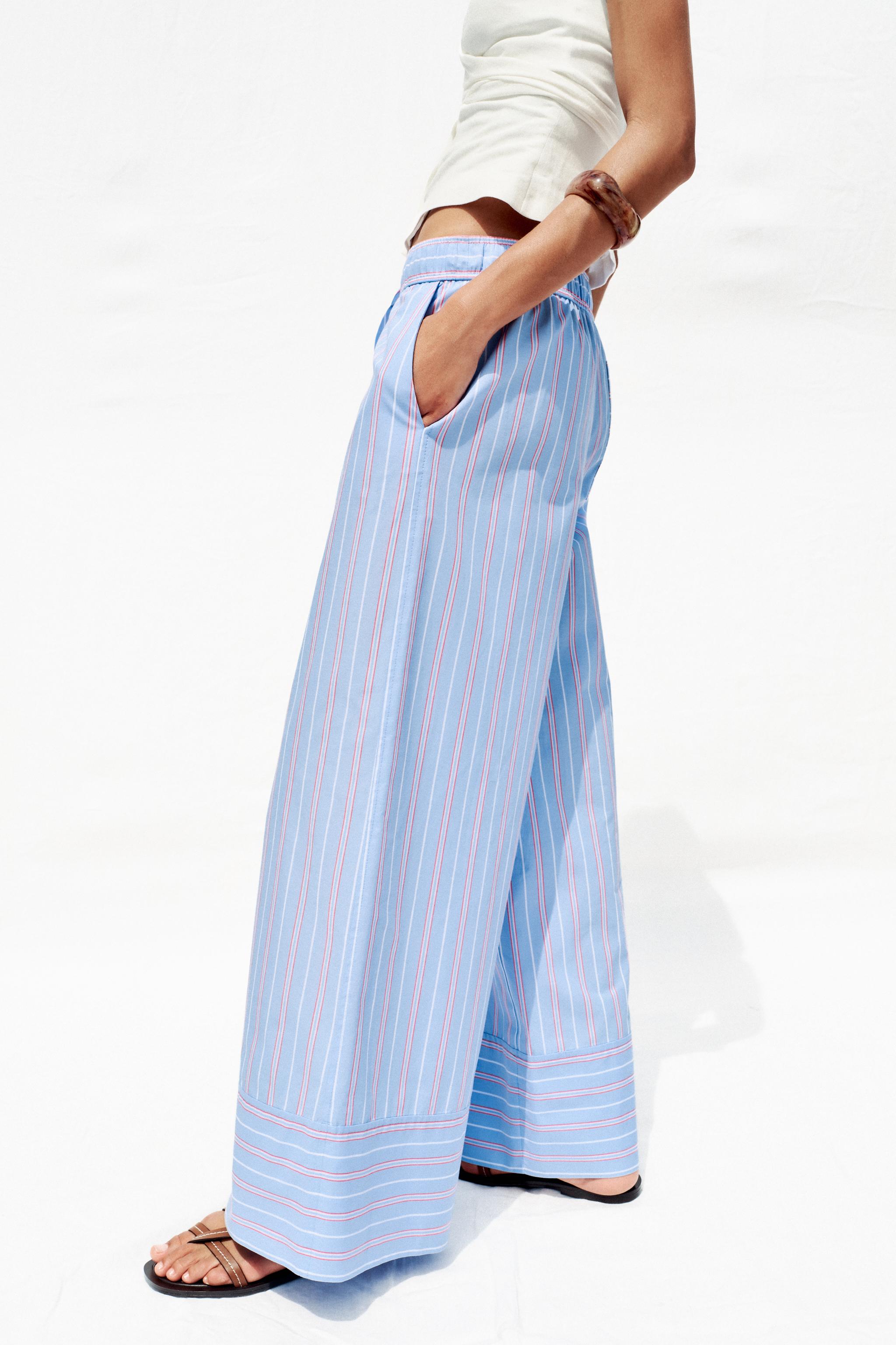 STRIPED POPLIN PANTS - Blue / White | ZARA United States