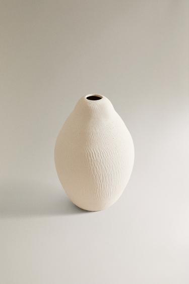 Zara ROUGH CERAMIC VASE - Ecru