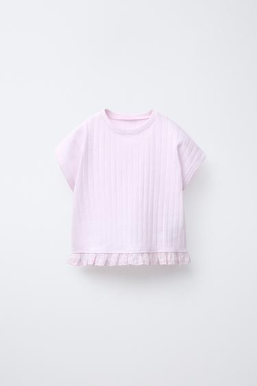 ЖАККАРДОВАЯ ФУТБОЛКА СО ШВЕЙЦАРСКОЙ ВЫШИВКОЙ — Розовый/Лиловый от Zara