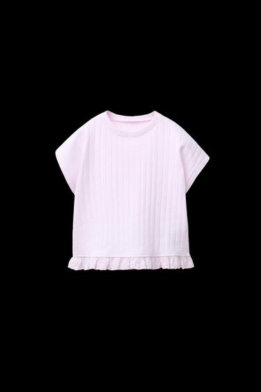 Zara SWISS EMBROIDERY JACQUARD T-SHIRT - Pink / Mauve - Image 0