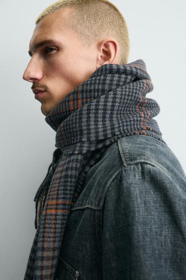 ÉCHARPE À CARREAUX ET FRANGES - Gris foncé de Zara - Image 1