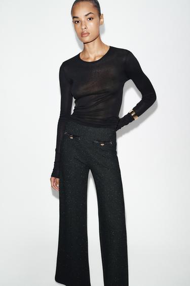 PANTALON BOUCLÉ FIL MÉTALLISÉ - Noir / Écru de Zara - Image 4