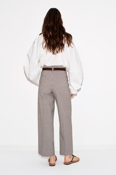 GINGHAM STRAIGHT TROUSERS WITH BELT - Brown by Zara - Image 3