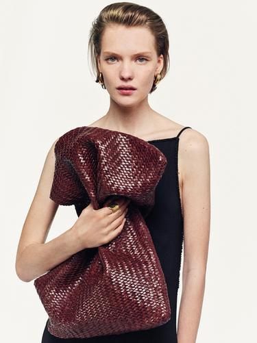 Zara Nappa leather woven maxi tote bag - Brown marl