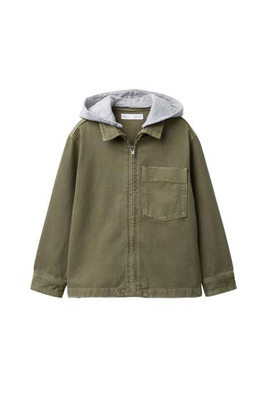 TWILL OVERSHIRT WITH DETACHABLE HOOD - Khaki by Zara - Image 0