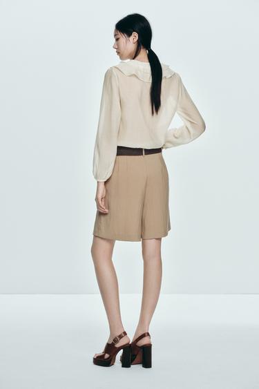 Zara ZW COLLECTION 荷葉邊襯衫 - 裸色