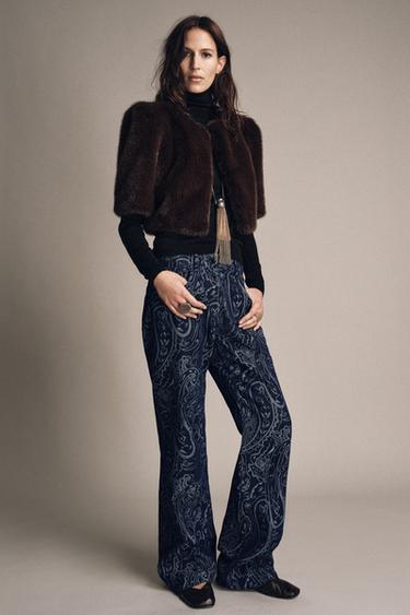 ZW COLLECTION JACQUARD DENIM TROUSERS - Blue by Zara