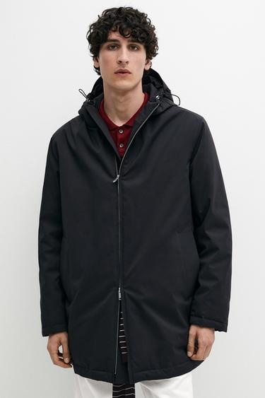 Zara Water-repellent puffer parka - Dark navy