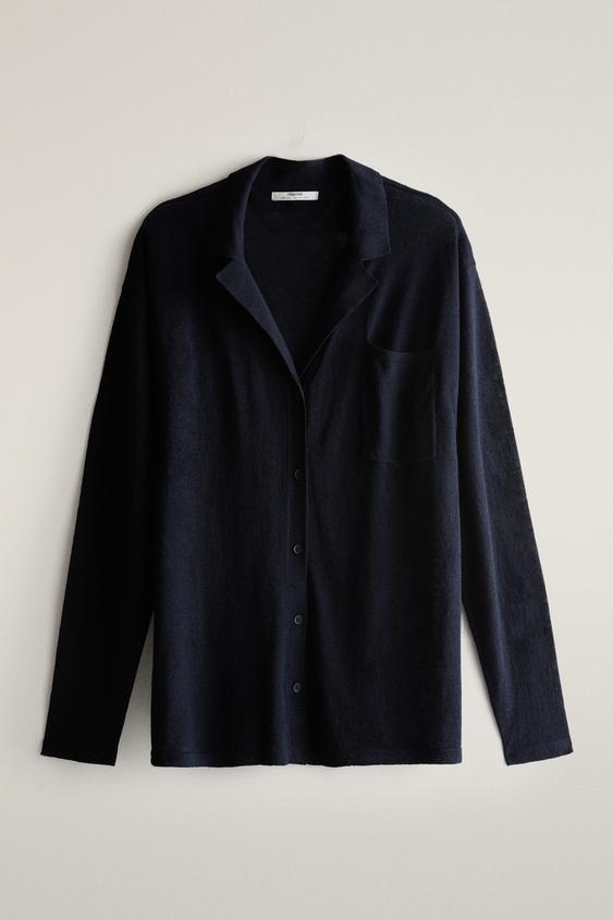 Zara WOOL SILK LAPEL INFINITY SCARF CARDIGAN - Blue - Image 0