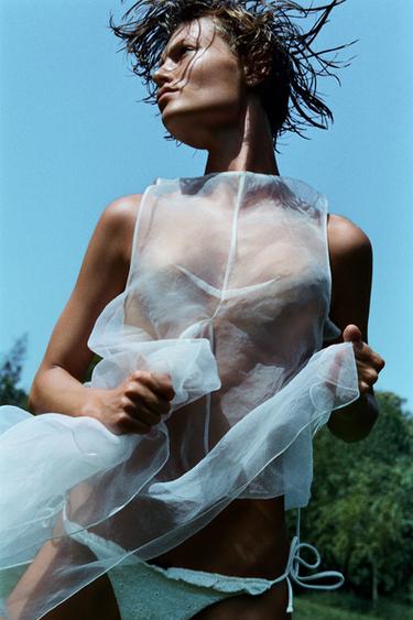Zara ZW COLLECTION ORGANZA VOLUME DRESS - White