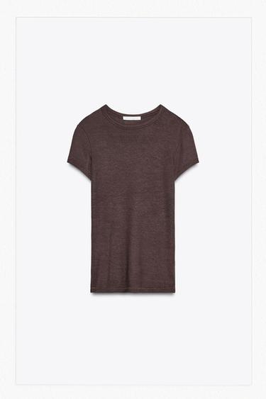 SHORT SLEEVE VISCOSE T-SHIRT - Brown by Zara