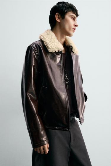 BLOUSON FINITION VINYLE BIMATIÈRE - Marron foncé de Zara - Image 6