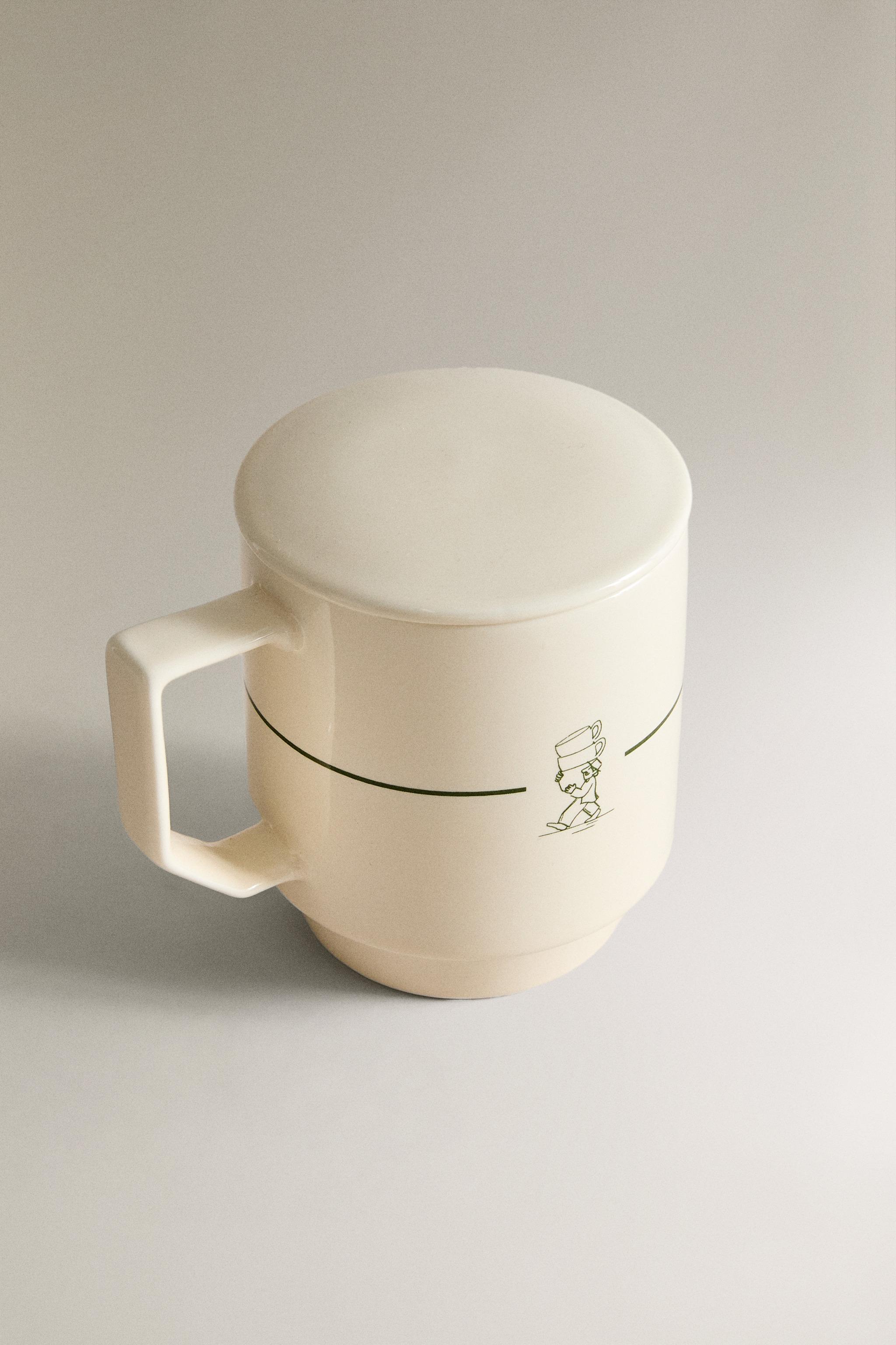 STONEWARE CAFE MUG WITH LID