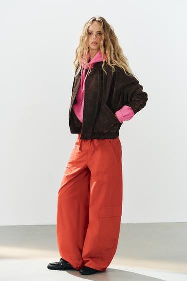 100% LEATHER BOMBER JACKET - Chocolate brown by Zara - Image 0