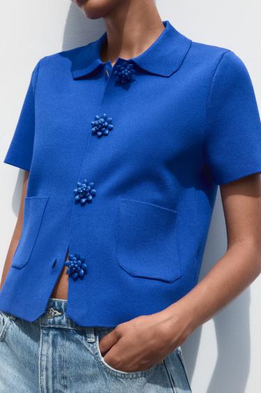 GILET EN MAILLE BOUTONS FANTAISIE - Bleu roi de Zara - Image 2