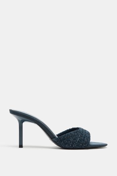 صندل كعب قماش - أزرق by Zara