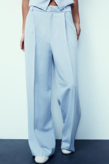PANTALÓN PLIEGUES CON LINO - Azul claro de Zara