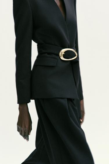 BLAZER WITH GOLDEN BUCKLE BELT SET - Black by Zara - Image 6
