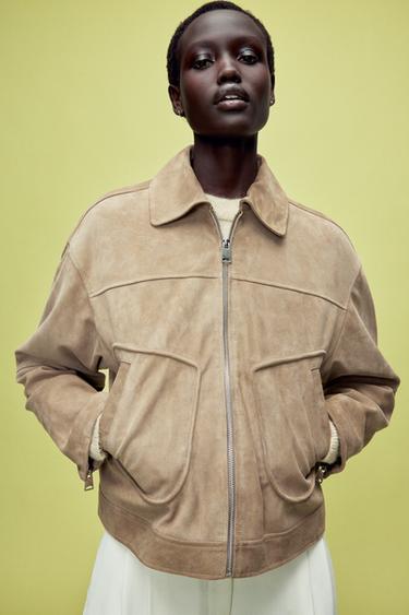 SUEDE LEATHER JACKET - Grey by Zara - Image 0
