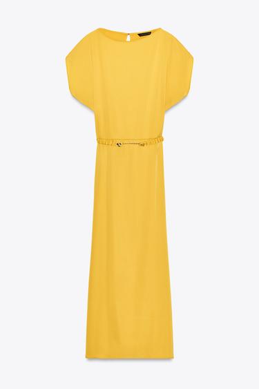 BELTED SATIN MIDI DRESS - Mustard by Zara - Image 5