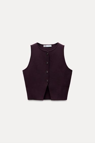 TOP CHALECO PUNTO BOTONES - Berenjena de Zara