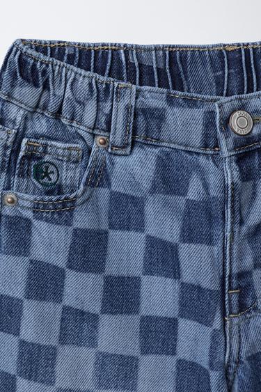 JEAN DROIT À CARREAUX - Bleu de Zara - Image 2