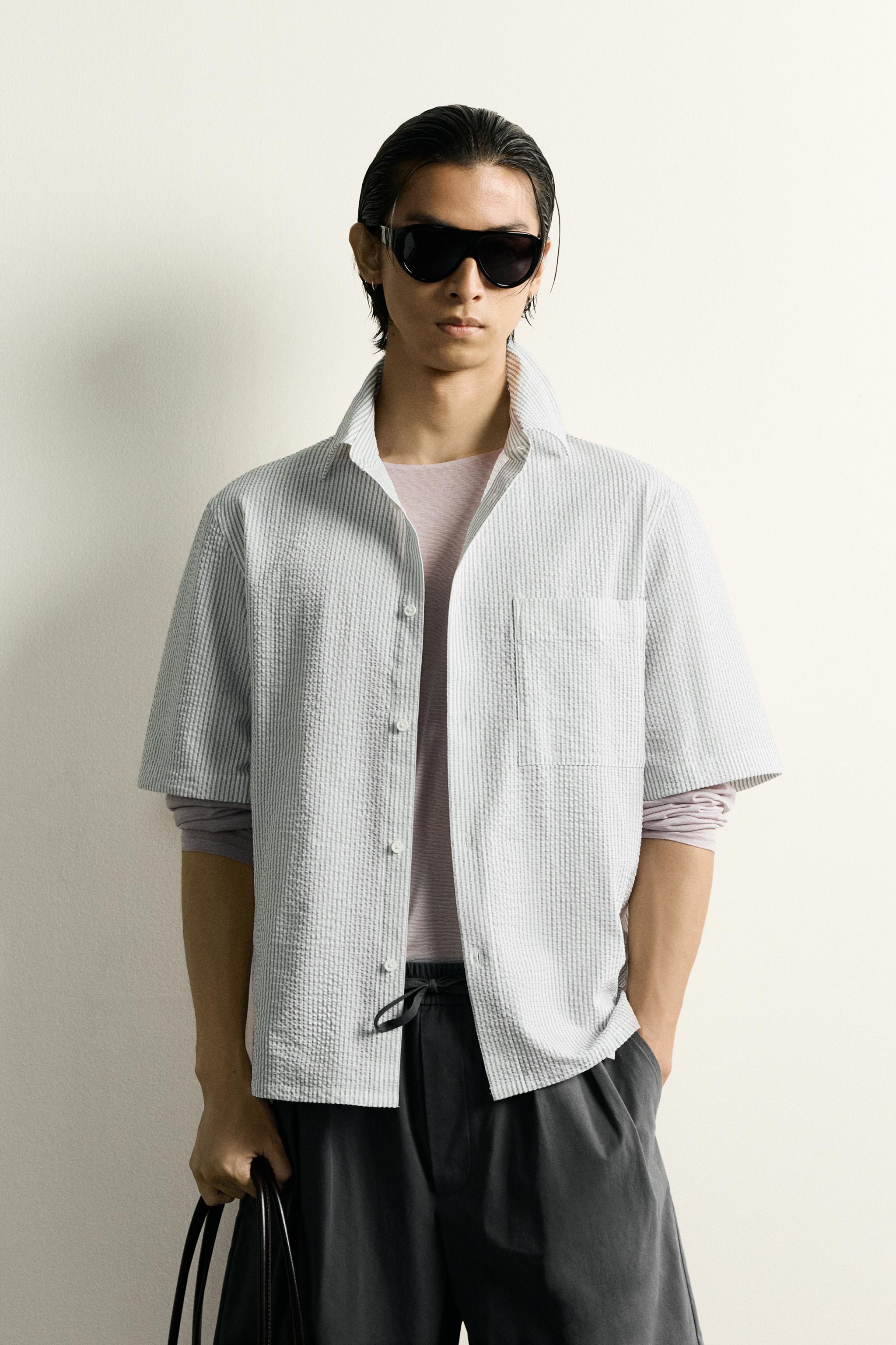 希少 ZARA MANザラ マン シアサッカー ストライプ 伸縮性 パイル地 テ 希少 ZARA MANザラ マン シアサッカー ストライプ 伸縮性 パイル地 テ